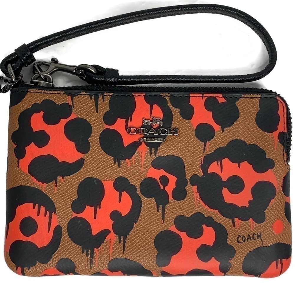 Coach Orange Wild Beast Leopard Wristlet Wallet - Picture 2 of 6